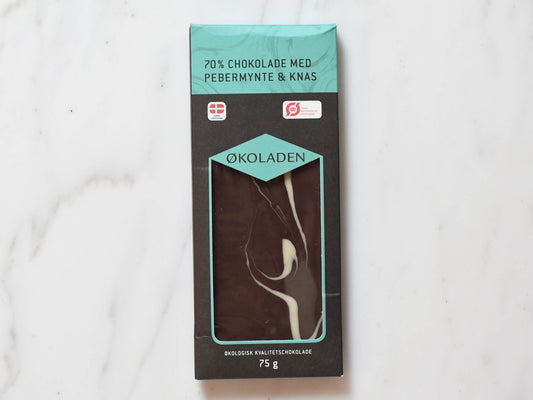 Mørk chokoplade m. pebermynte/knas